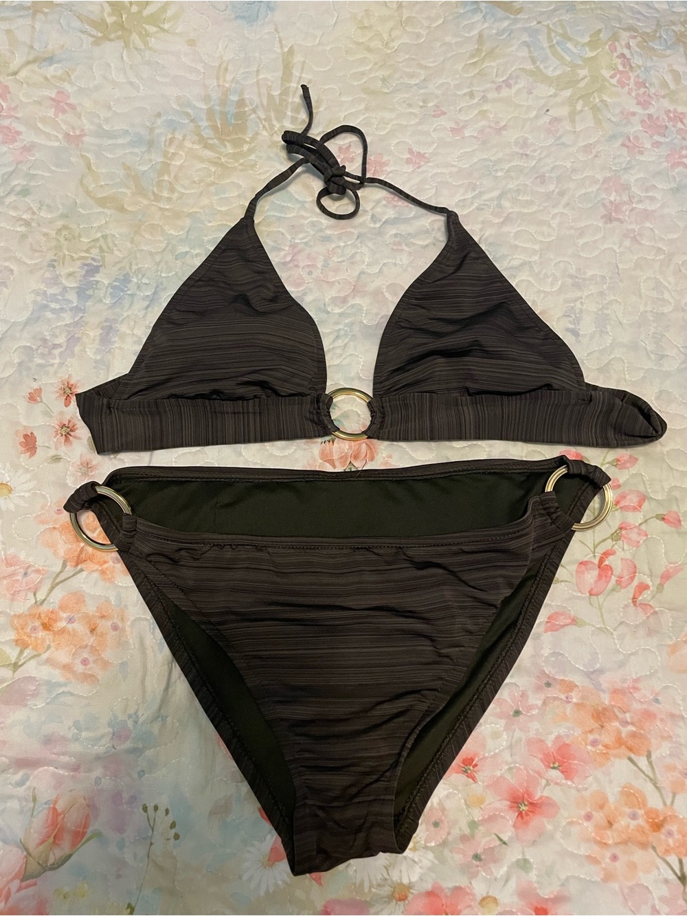 Women’s Black Ring-Accent Halter Bikini